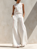 Elegant Contrast-Stitched Pants Set