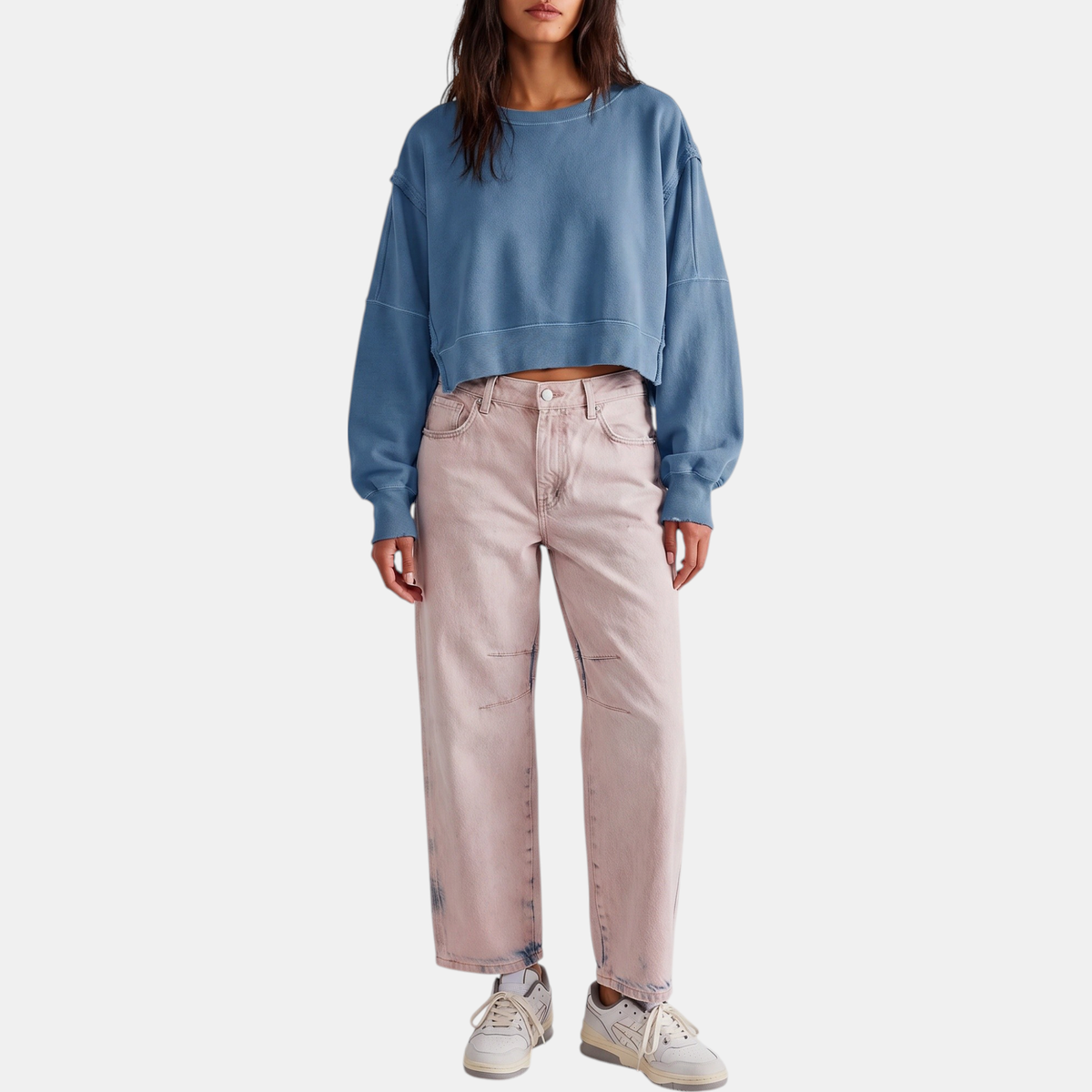 Women's Oversized Raw-Hem Cropped Sweatshirt