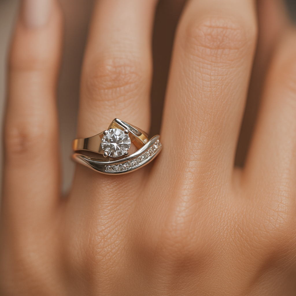 Karla – Vintage Asymmetric Gold and Silver Ring with Zirconia
