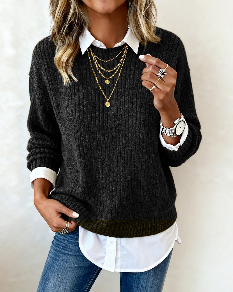Laluna™ | Layered-Look Collared Jumper