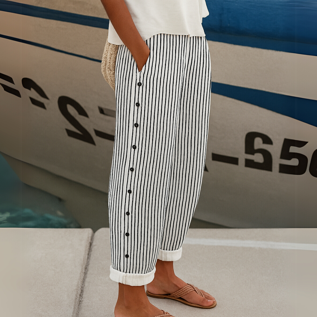 Caitlin | Comfortable Striped Button Trousers
