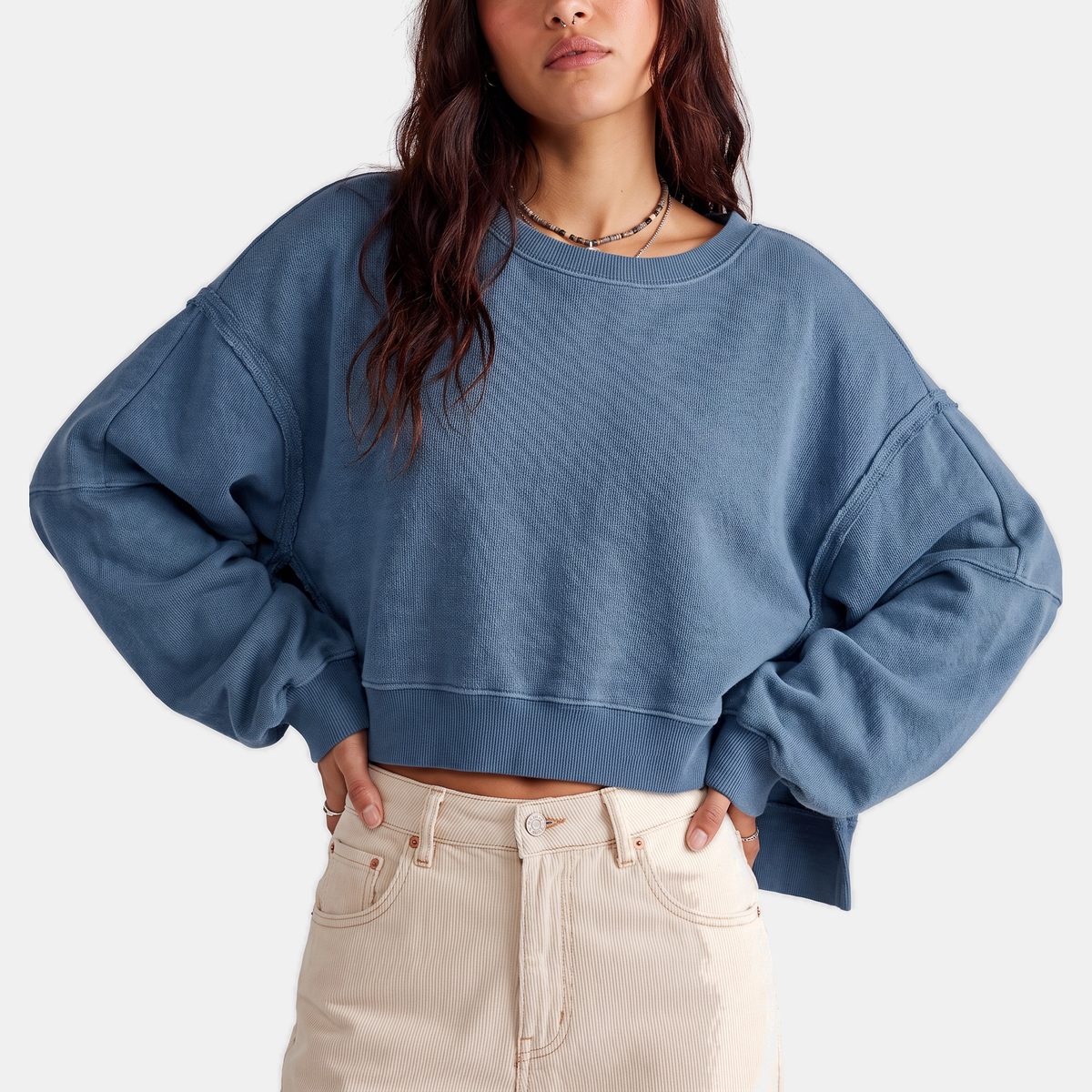 Women's Oversized Raw-Hem Cropped Sweatshirt