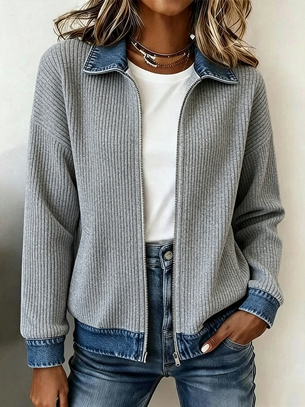 Elowen™ | Ribbed Knit Zip Jacket