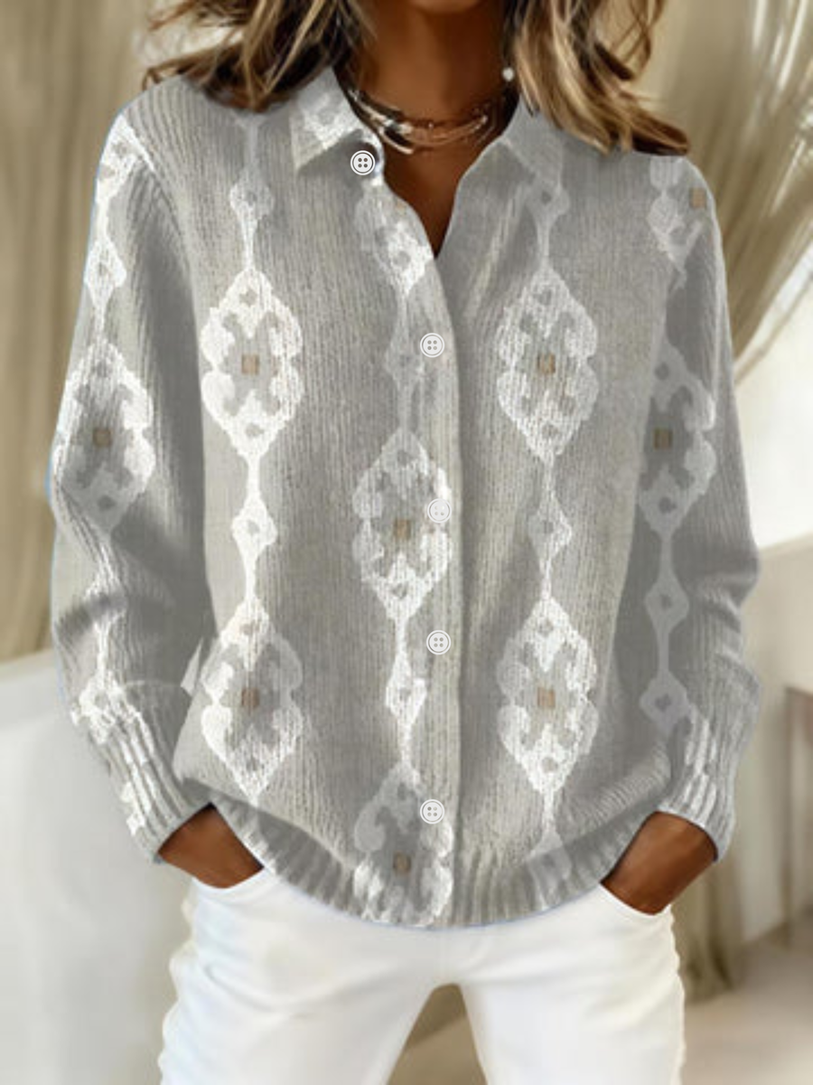 RENAE™ - ELEGANT KNIT HOODIE BLOUSE WITH DIAMOND PATTERN