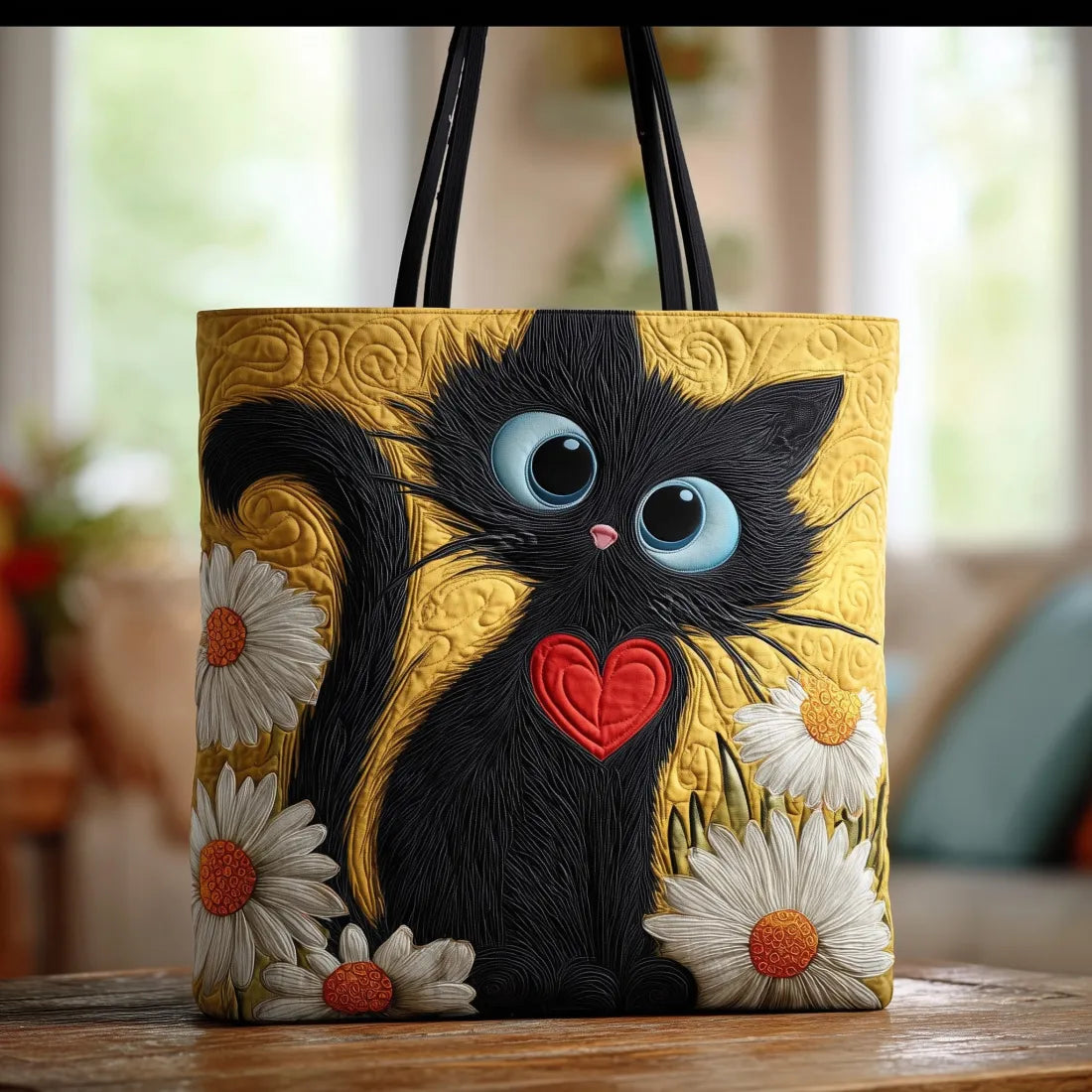 Artisanal Bag - Black Cat with Daisies