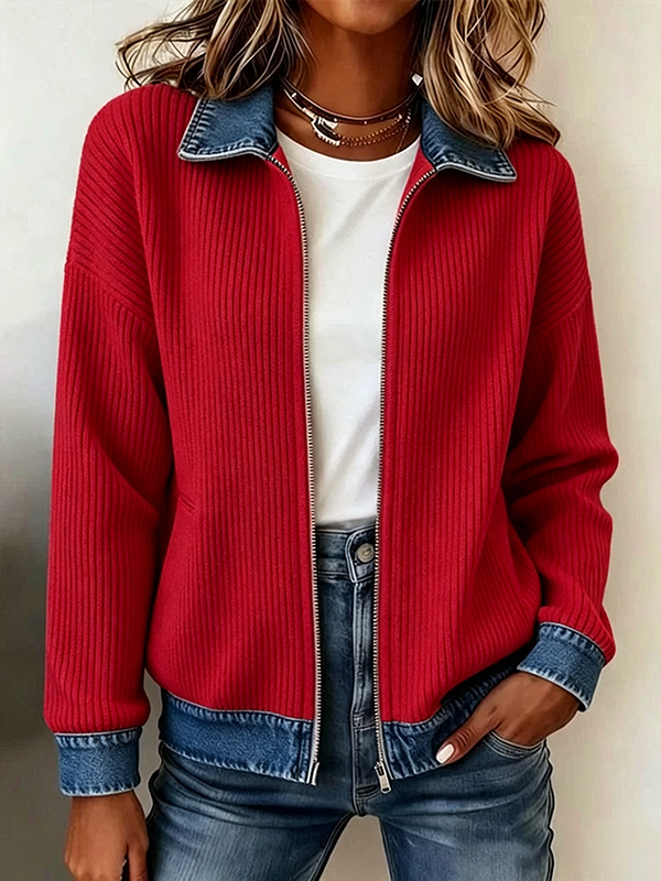Elowen™ | Ribbed Knit Zip Jacket