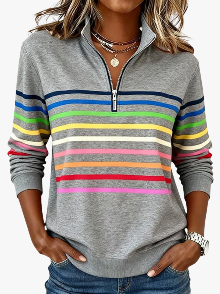 Jeanette | Striped Zip-Neck Sweatshirt