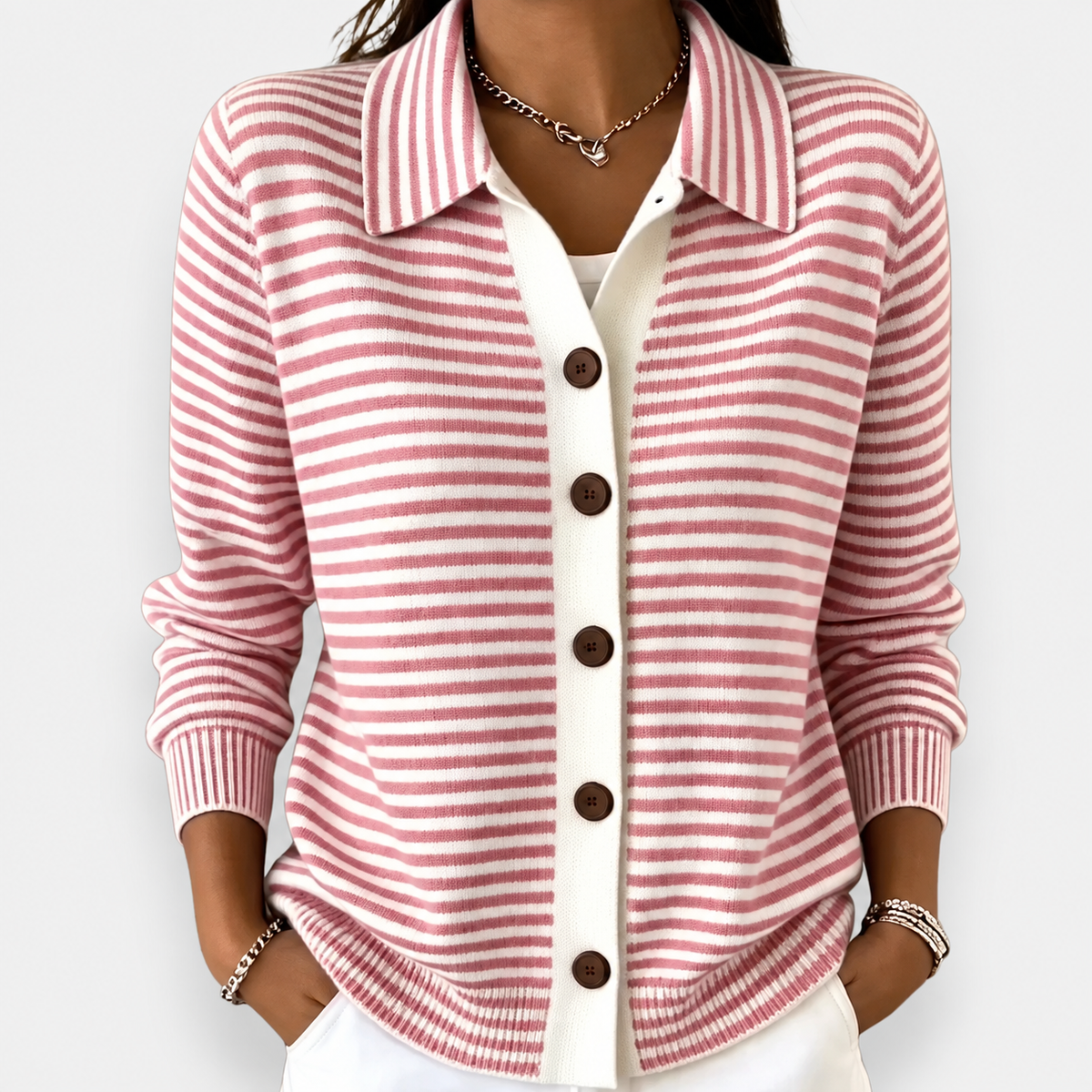Nola™ | Classic Striped Button-Through Cardigan