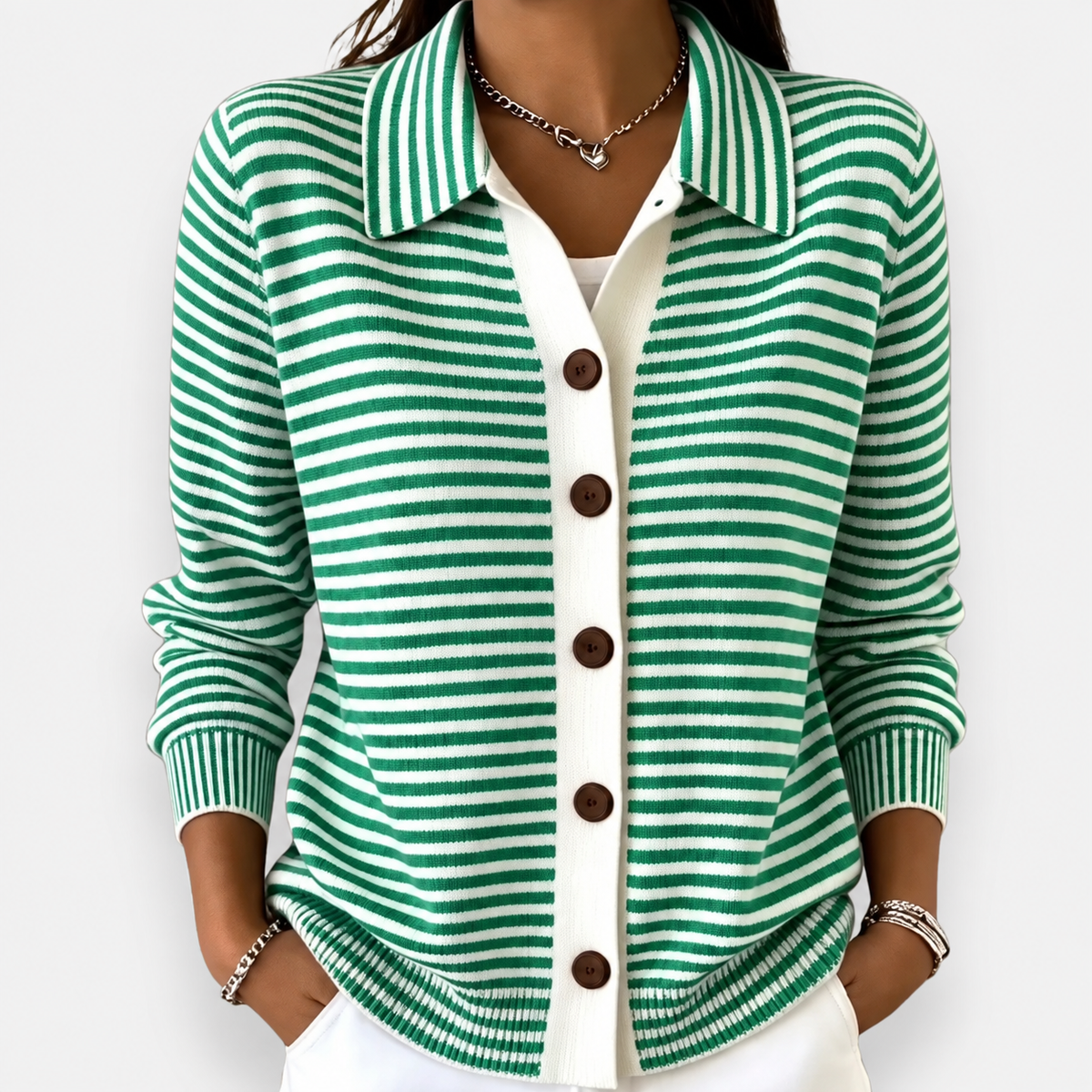 Nola™ | Classic Striped Button-Through Cardigan