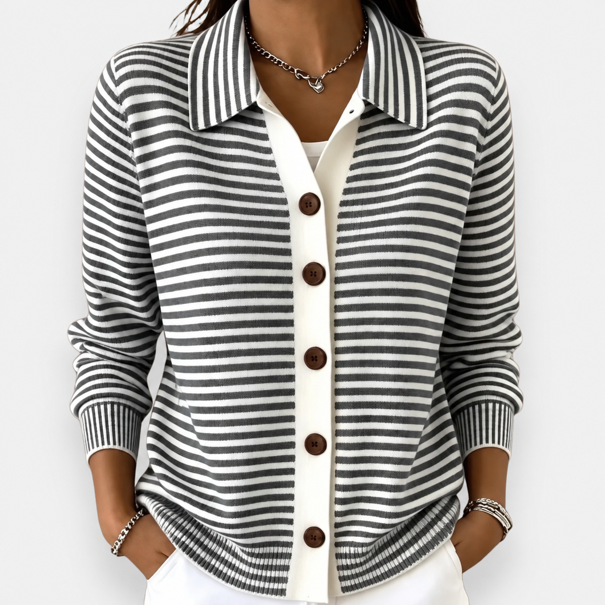Nola™ | Classic Striped Button-Through Cardigan