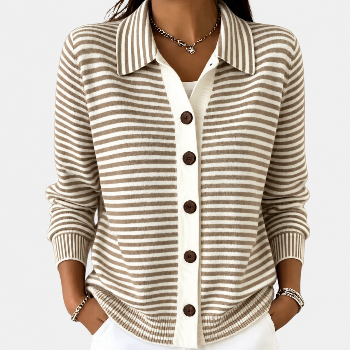 Nola™ | Classic Striped Button-Through Cardigan