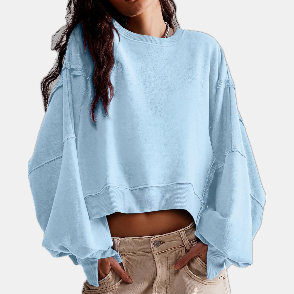 Women's Oversized Raw-Hem Cropped Sweatshirt