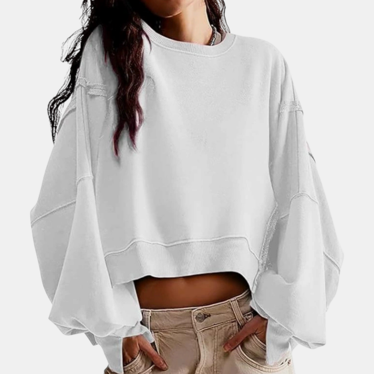 Women's Oversized Raw-Hem Cropped Sweatshirt