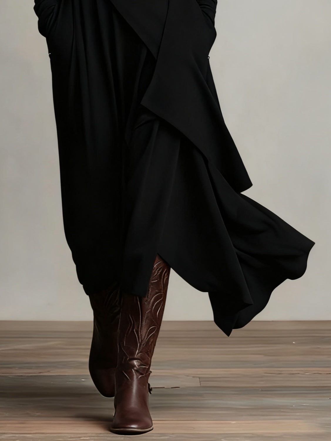 Irene | High-neck Asymmetrical Pleated Dress