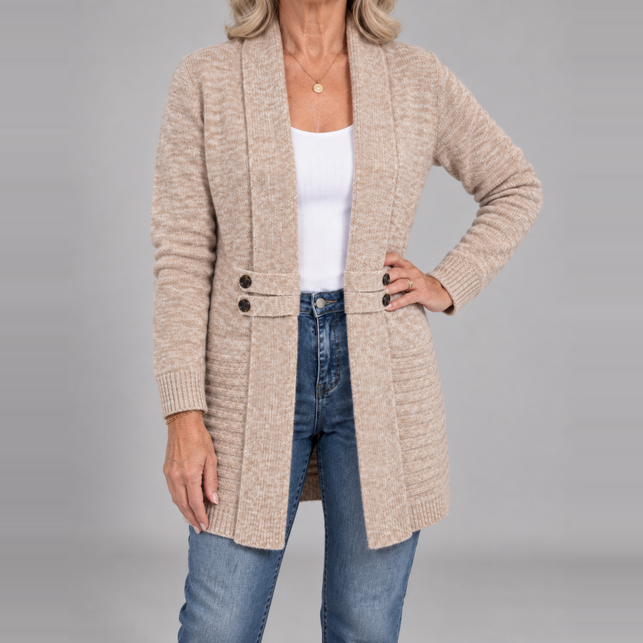 Harlow™ | Ribbed Knit Button-Tab Cardigan