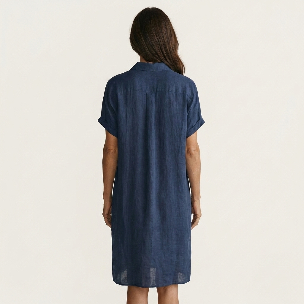 Nidalie | Cotton-Linen Midi Shirt Dress with Rolled Cuffs