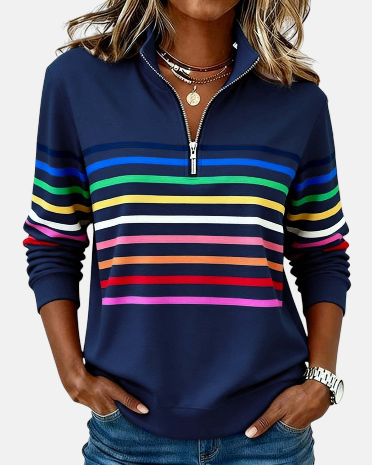 Jeanette | Striped Zip-Neck Sweatshirt