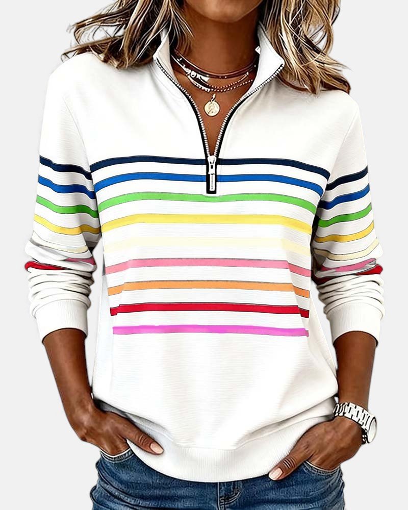 Jeanette | Striped Zip-Neck Sweatshirt