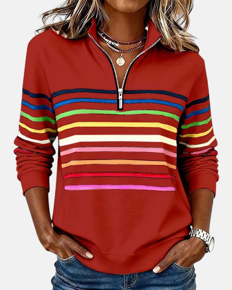 Jeanette | Striped Zip-Neck Sweatshirt