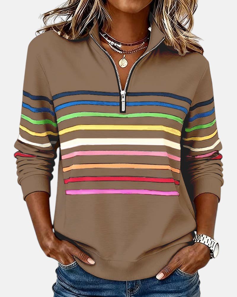 Jeanette | Striped Zip-Neck Sweatshirt
