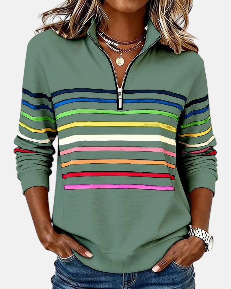 Jeanette | Striped Zip-Neck Sweatshirt